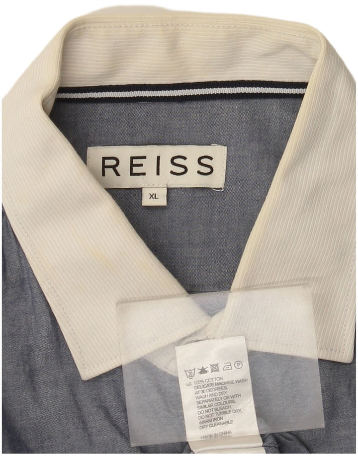 Camisa Reiss Hombre XL Algodón color block azul