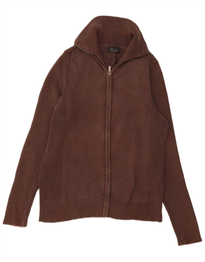 Zara Hombre Cárdigan Suéter Grande Algodón Marrón