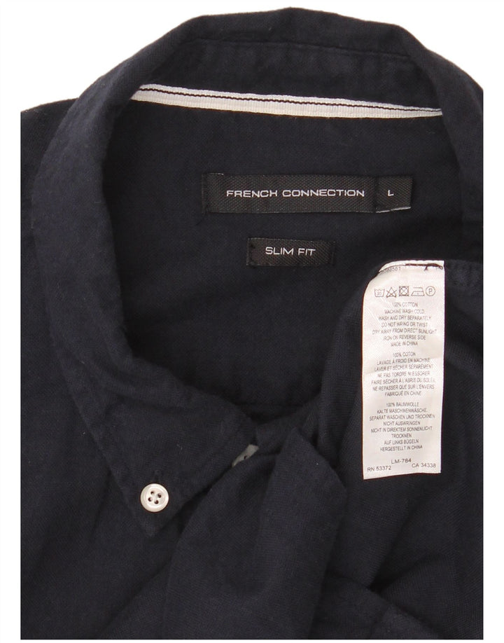 FRENCH CONNECTION Camisa ajustada para hombre de algodón azul marino grande