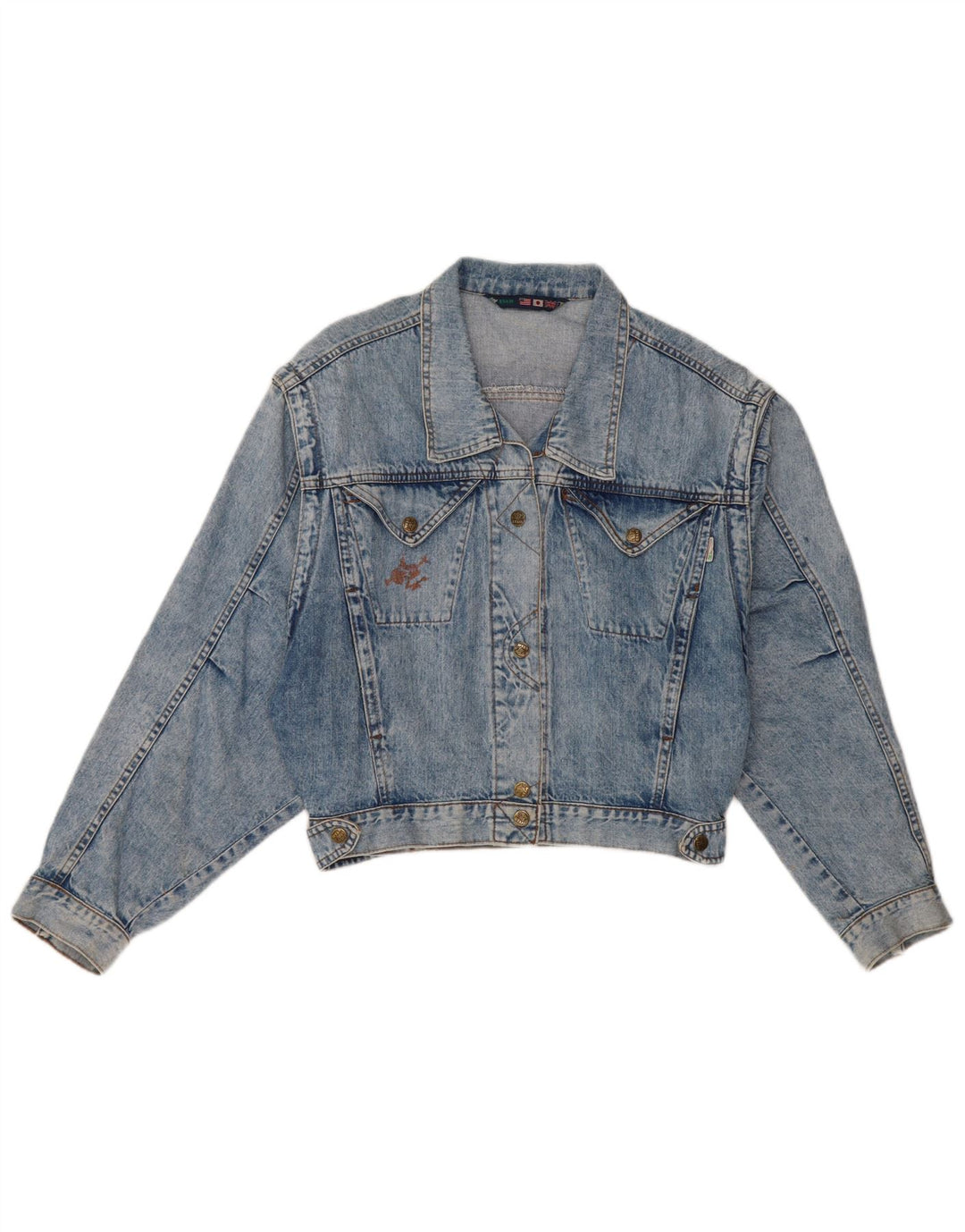 Vintage mujer chaqueta de mezclilla Reino Unido 12 algodón azul medio