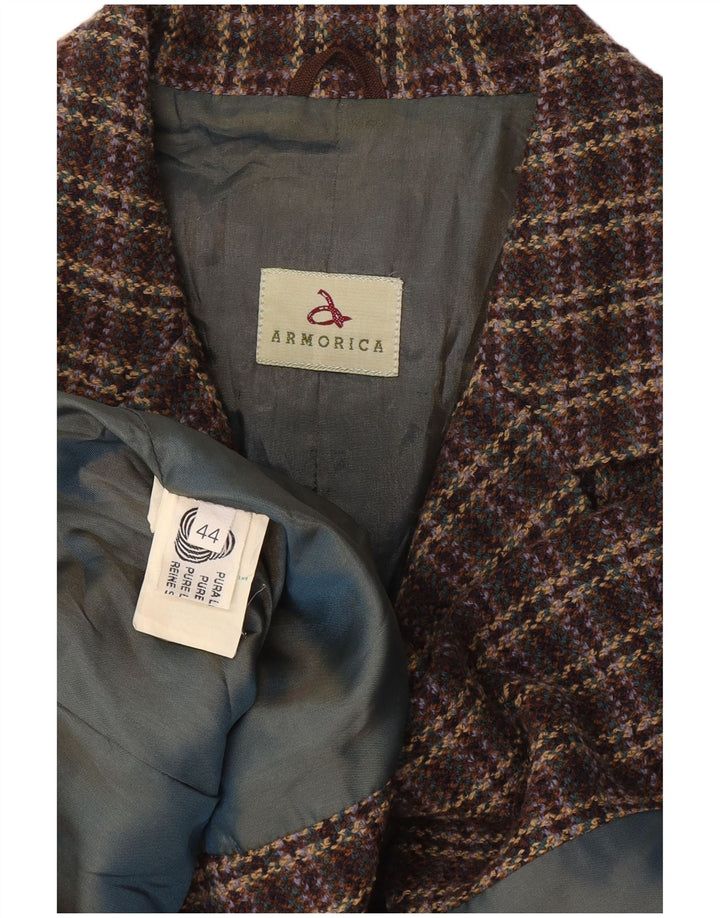 Armórica Chaqueta Blazer De 3 Botones Para Mujer IT 44 Lana A Cuadros Marrón Medio