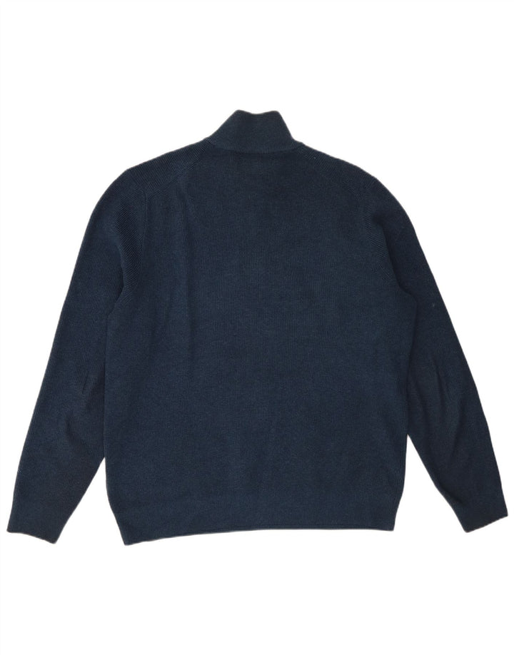 Marks & Spencer Jersey con cuello y cremallera para hombre, talla grande, algodón azul marino