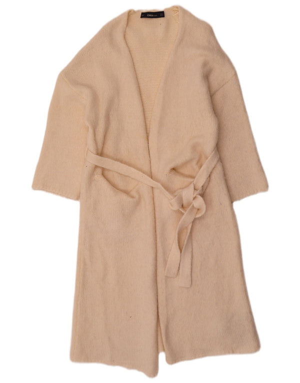 Zara Cárdigan Largo de Manga 3/4 para Mujer UK 10 Small Beige