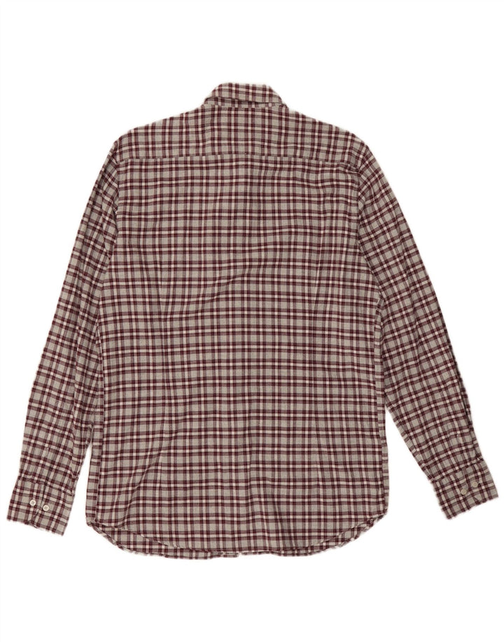 Massimo Dutti Hombre Camisa Franela Algodón Cuadros Burdeos Medio