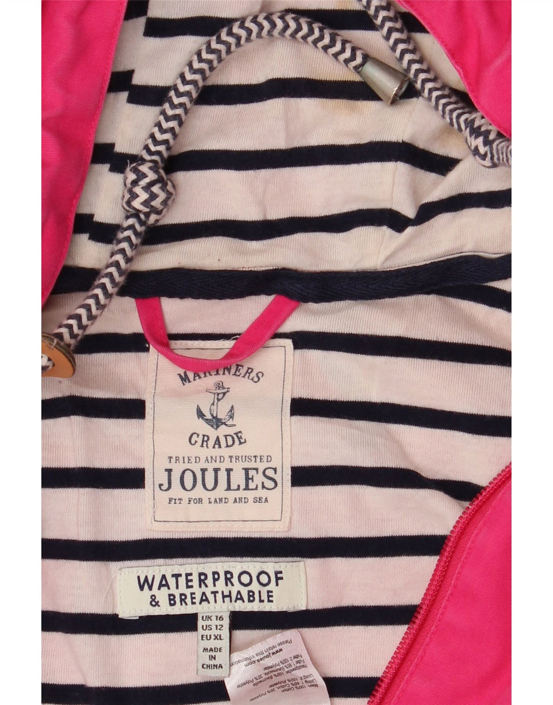 Chaqueta cortavientos con capucha para mujer Joules UK 46 Large Pink Cotton