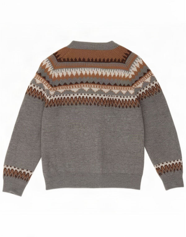 Cárdigan vintage para mujer UK 46 Grande Gris Fair Isle Poliéster