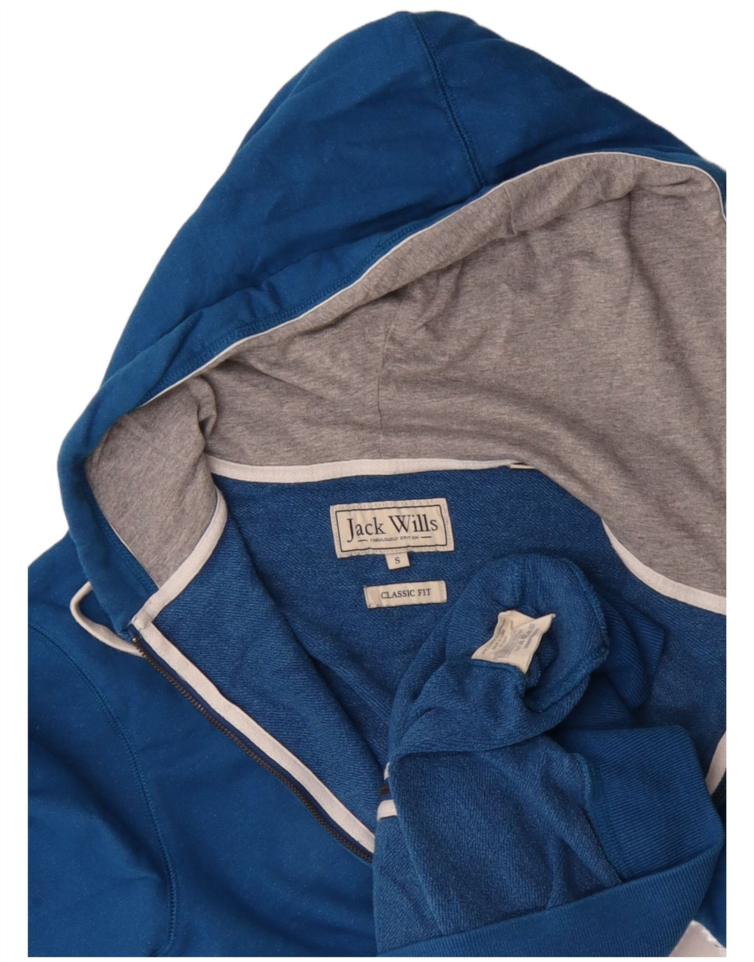 JACK WILLS Salcombe Devon Classic Fit Zip Sudadera con capucha para hombre, talla pequeña, color azul