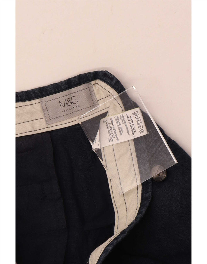 Marks & Spencer Pantalones cortos chinos para hombre W30 Medium Navy Blue Linen