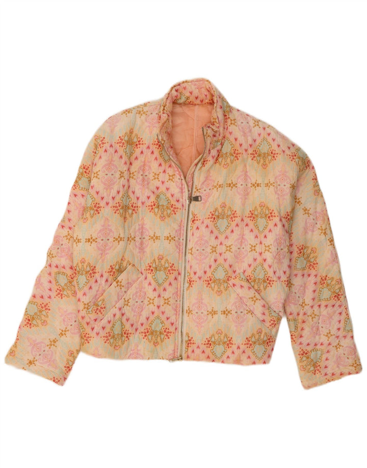 Vintage mujer bombardero chaqueta acolchada de gran tamaño Reino Unido 14 medio rosa paisley