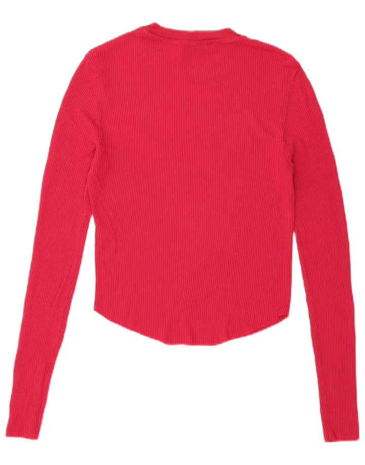 Zara Mujer Crop Top Manga Larga UK 8 Small Viscosa Rosa