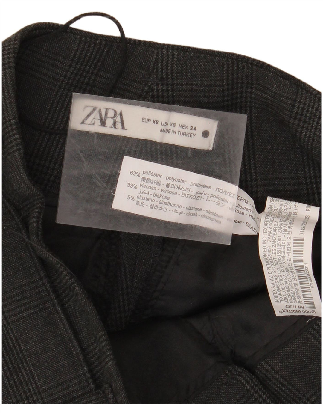 ZARA Mujer Pantalón Traje Cónico De Talle Alto XS W24 L26 Cuadros Grises