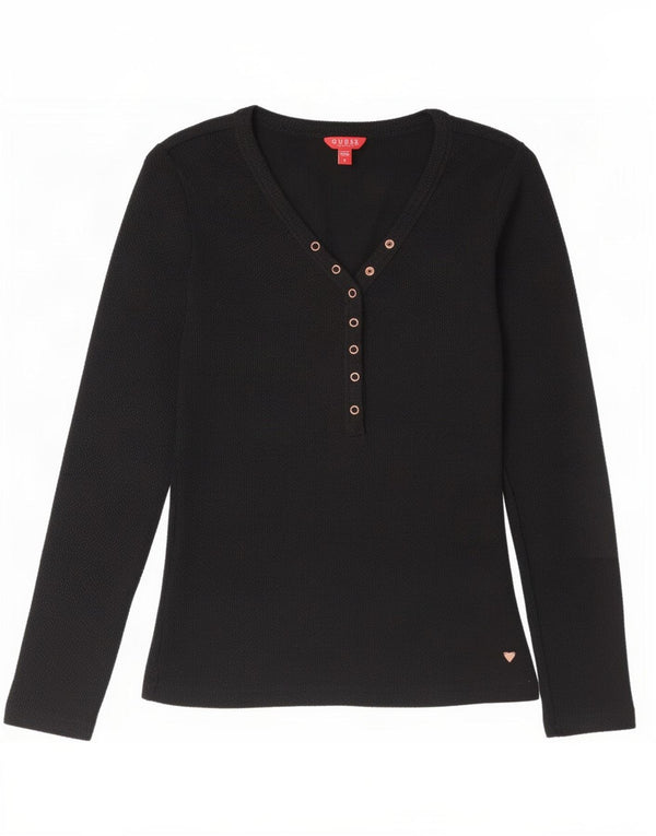 Guess Top Mujer Manga Larga UK 12 Medium Negro Algodón