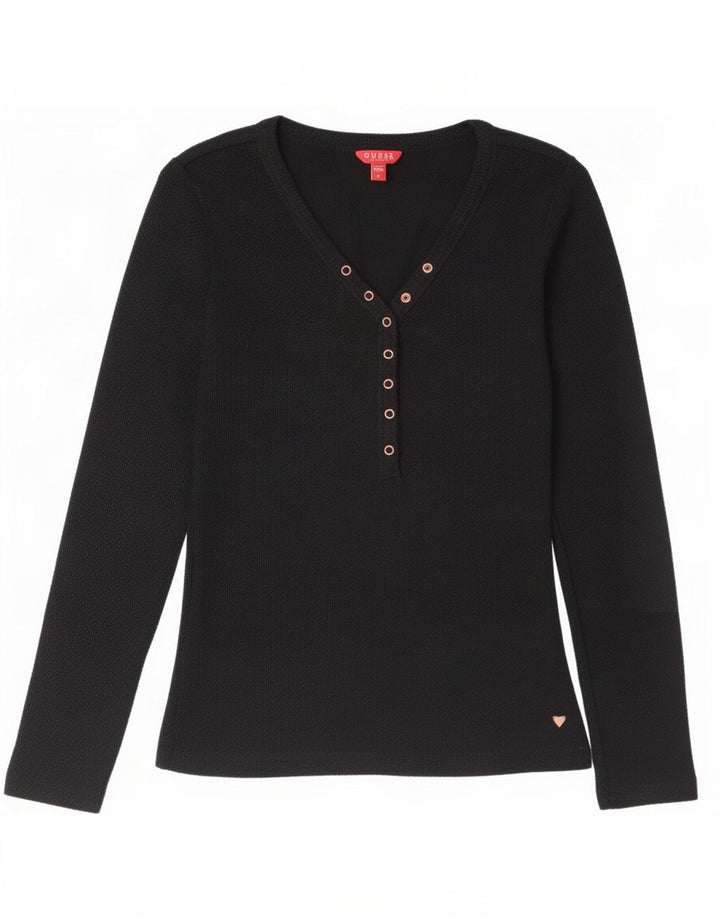 Guess Top Mujer Manga Larga UK 12 Medium Negro Algodón