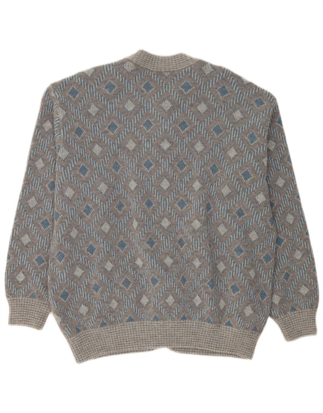 Vintage hombres Cardigan suéter XL gris geométrico
