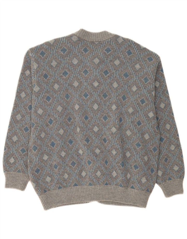 Vintage hombres Cardigan suéter XL gris geométrico
