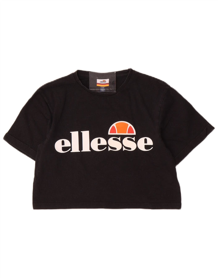 ELLESSE Camiseta corta extragrande con gráfico para mujer UK 6 XS Algodón negro