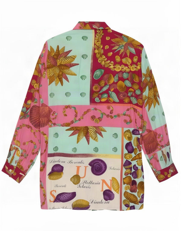 Vintage mujer camisa de gran tamaño blusa Reino Unido 16 gran patchwork multicolor