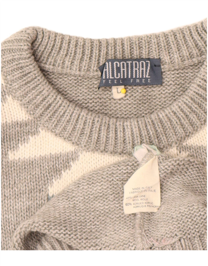Alcatraz - Jersey de cuello redondo para hombre, lana geométrica gris grande