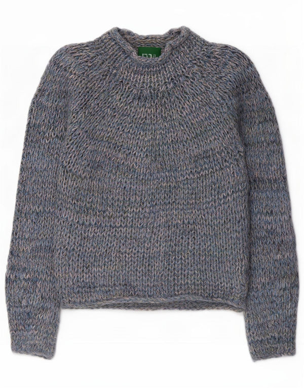 Benetton Jersey Con Cuello Alto Para Mujer UK 6 XS Lana Moteada Azul