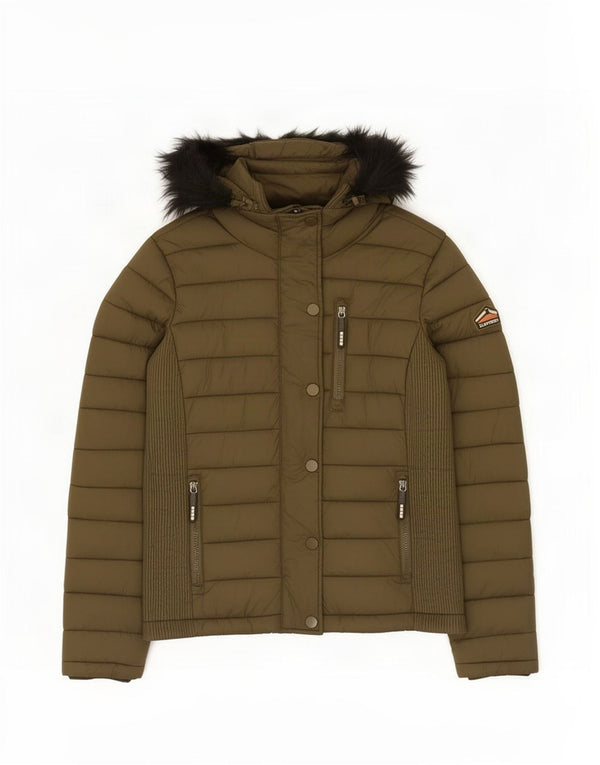 Superdry Chaqueta Acolchada Con Capucha Para Mujer UK 44 Medium Caqui Nylon