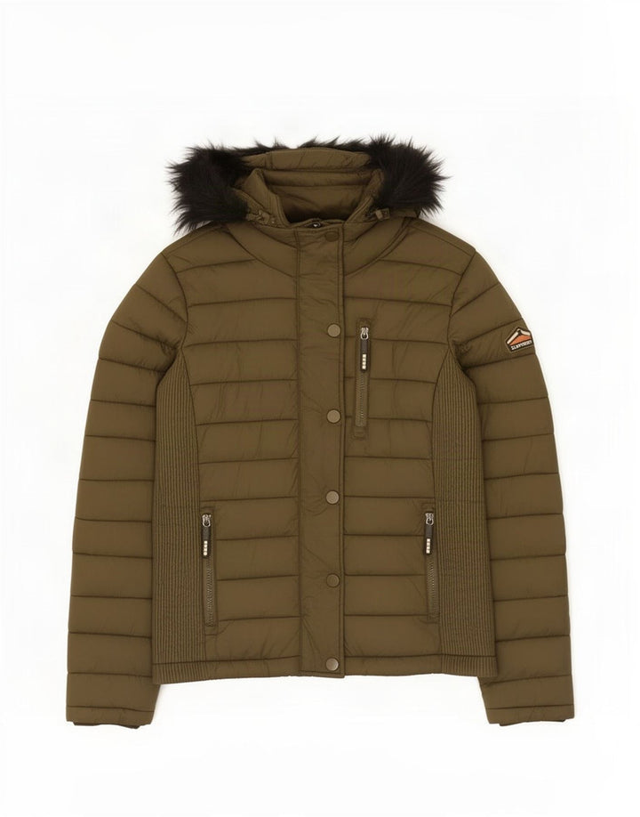 Superdry Chaqueta Acolchada Con Capucha Para Mujer UK 44 Medium Caqui Nylon