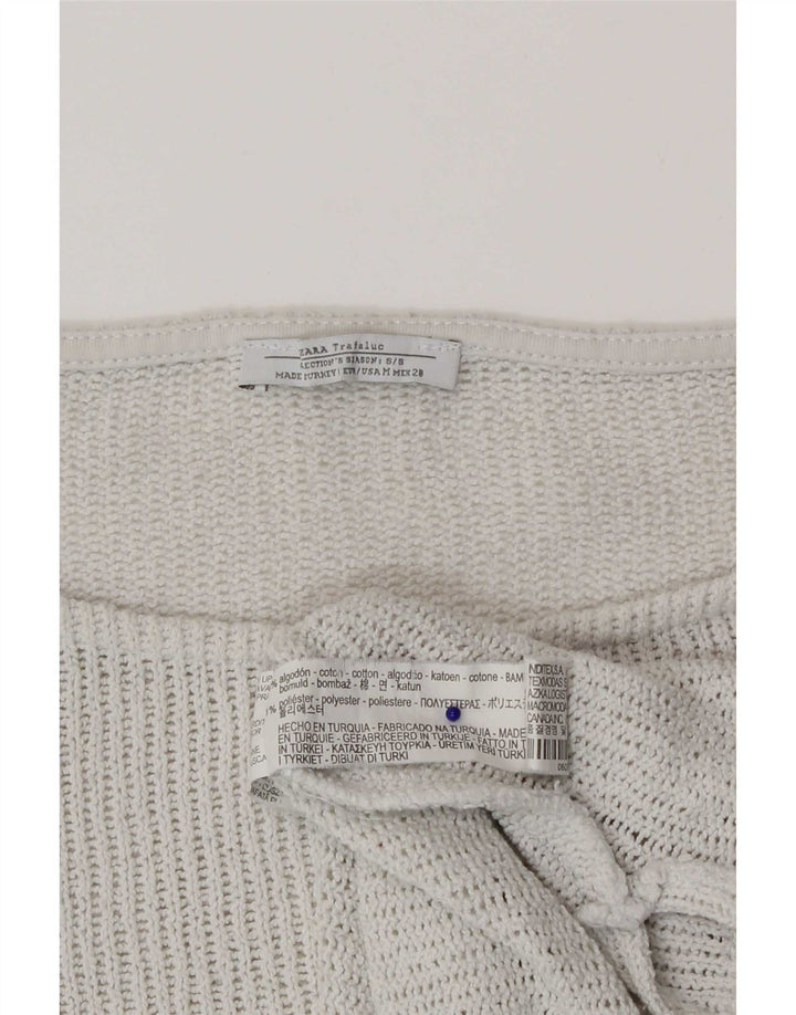 Zara Mujer Top Manga 3/4 UK 42 Medio Algodón Blanco
