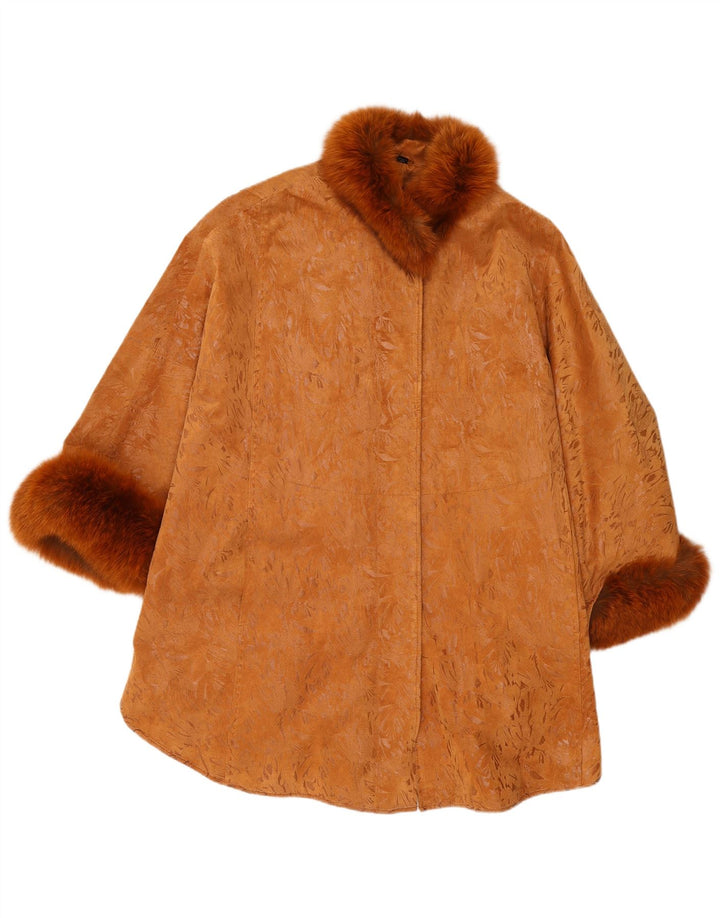 Vintage mujer 3/4 manga ante abrigo talla única cuero marrón