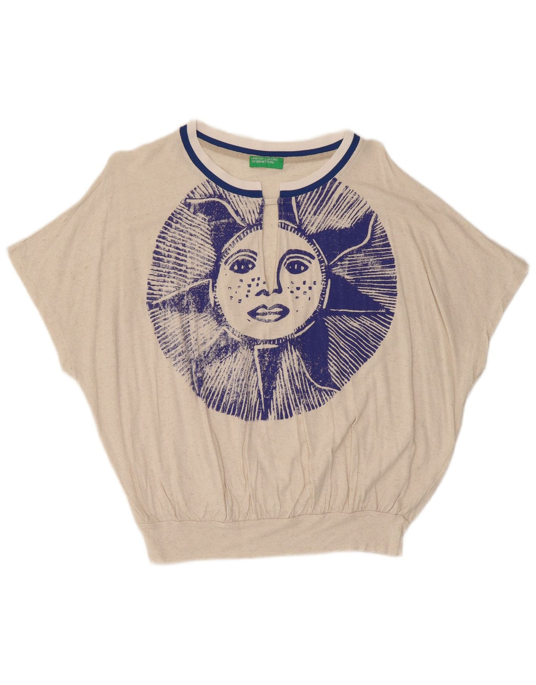 Benetton Blusa Corta De Ala De Murciélago Para Mujer UK 44 Medium Off White