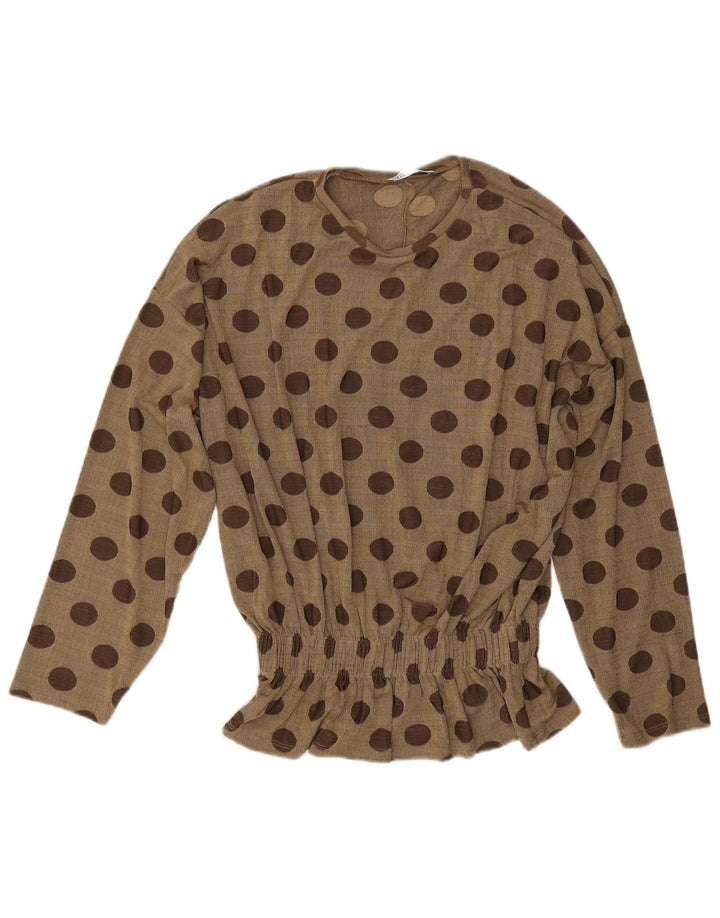 Zara Blusa extragrande de manga larga para mujer UK 10 Small Caqui Lunares