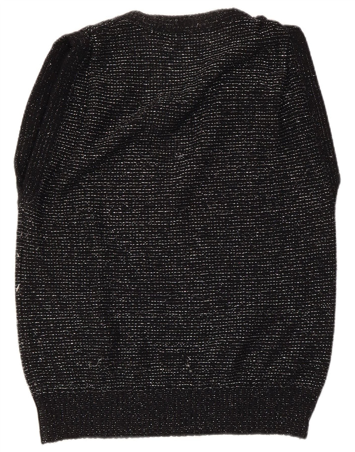 VINTAGE Chaleco de mujer Camiseta sin mangas EU 40/42 Acrílico moteado negro medio