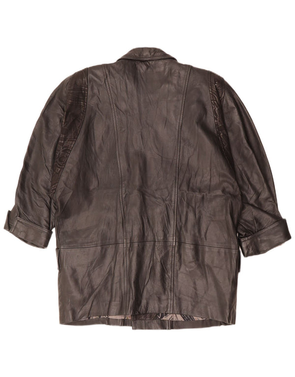 Vintage mujer doble pecho chaqueta de cuero de gran tamaño EU 40 medio negro