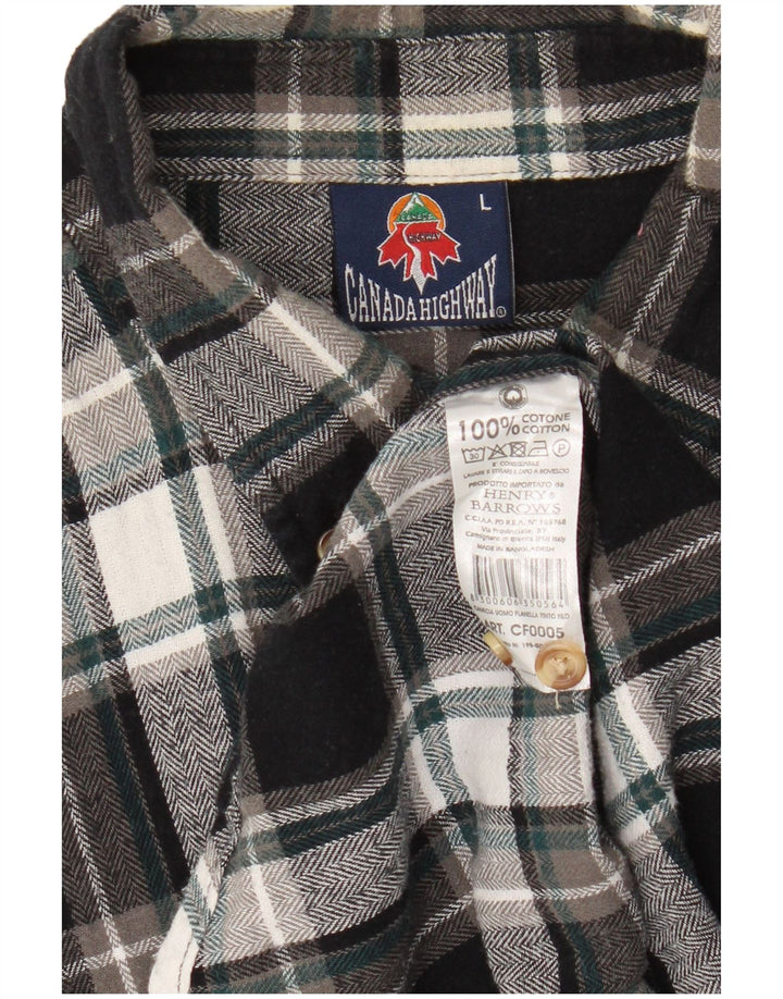 Vintage hombres franela camisa grande negro cheque algodón