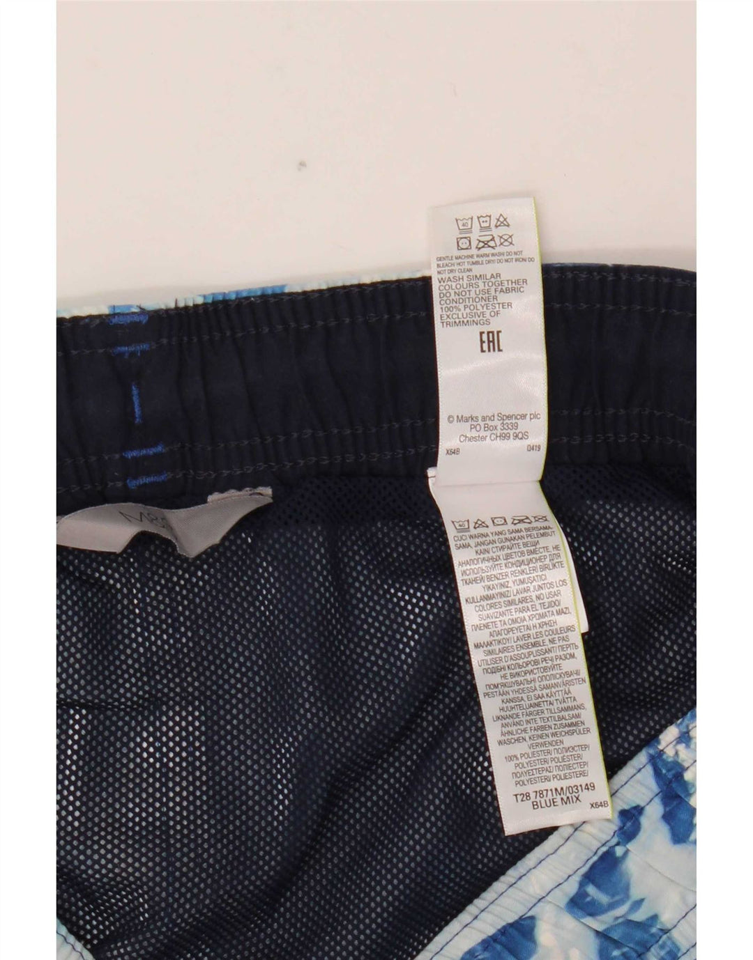 Marks & Spencer Bañador con estampado abstracto para hombre, talla grande, poliéster azul