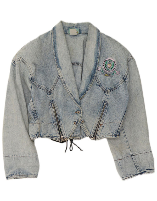 Vintage mujer crop denim chaqueta Reino Unido 14 azul medio