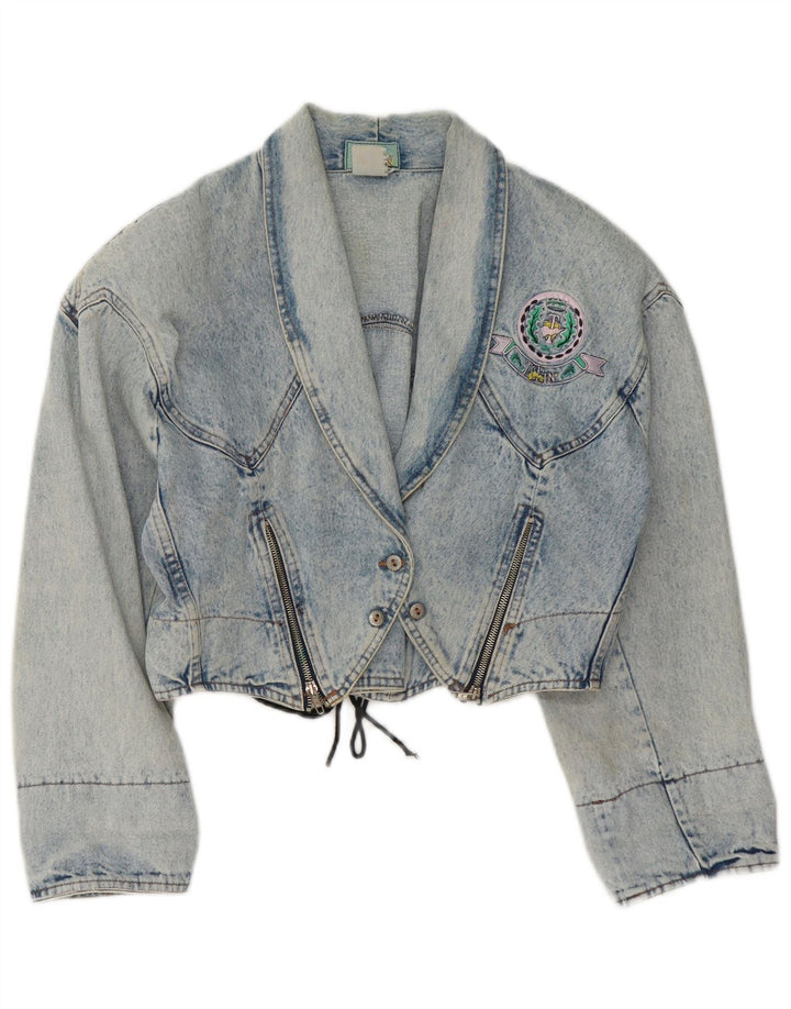 Vintage mujer crop denim chaqueta Reino Unido 14 azul medio