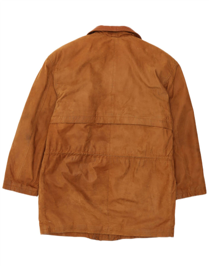 Vintage hombres cuero cortavientos chaqueta IT 46 pequeño cuero marrón