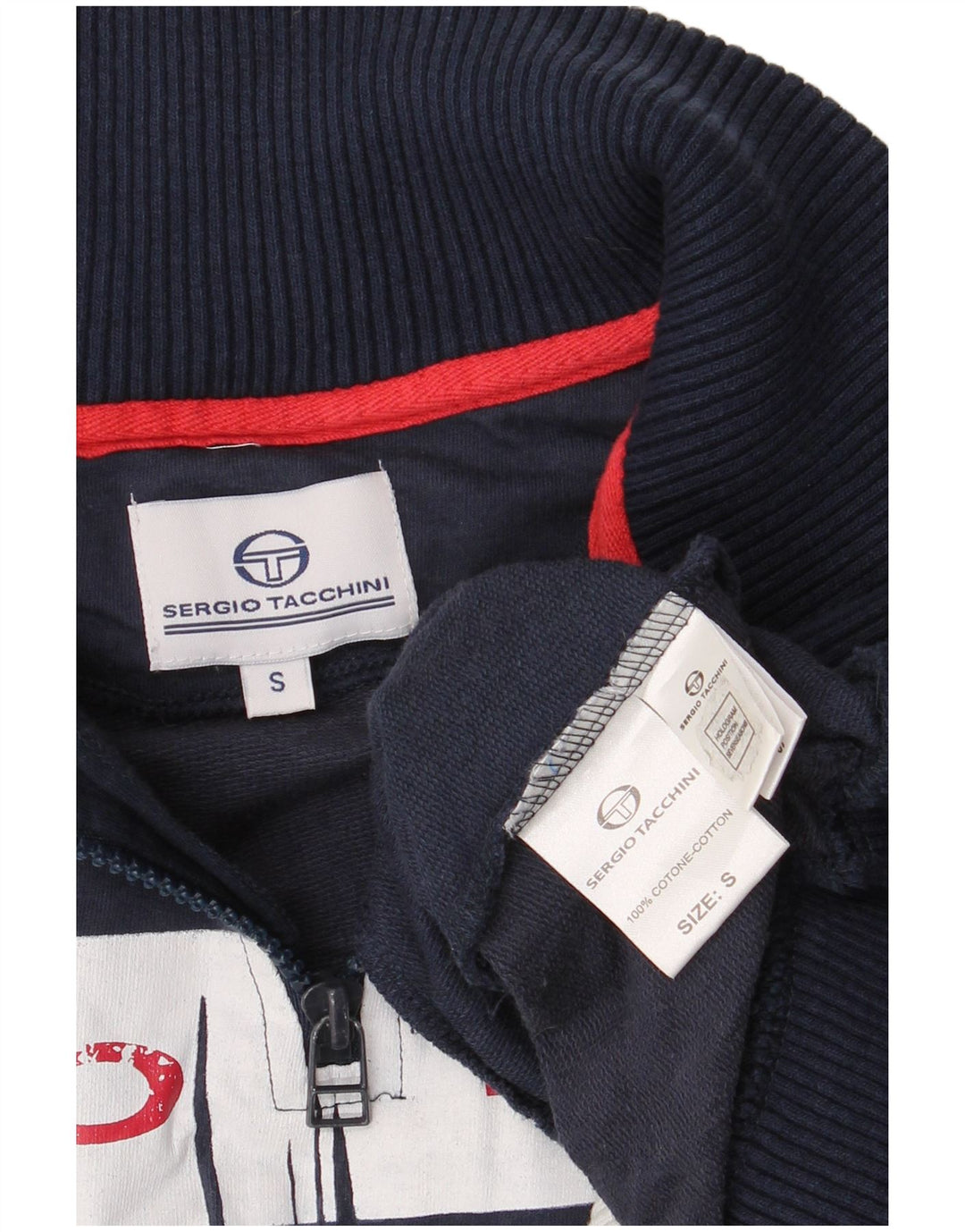 Sergio Tacchini Mens Graphic Zip Neck Sudadera Jumper Small Azul Marino
