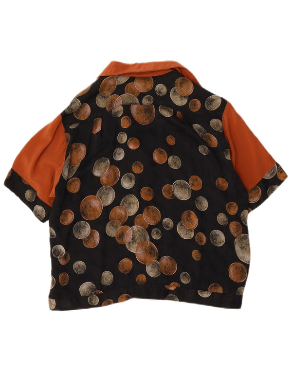 Vintage mujer camisa de manga corta blusa Reino Unido 16 grande negro geométrico