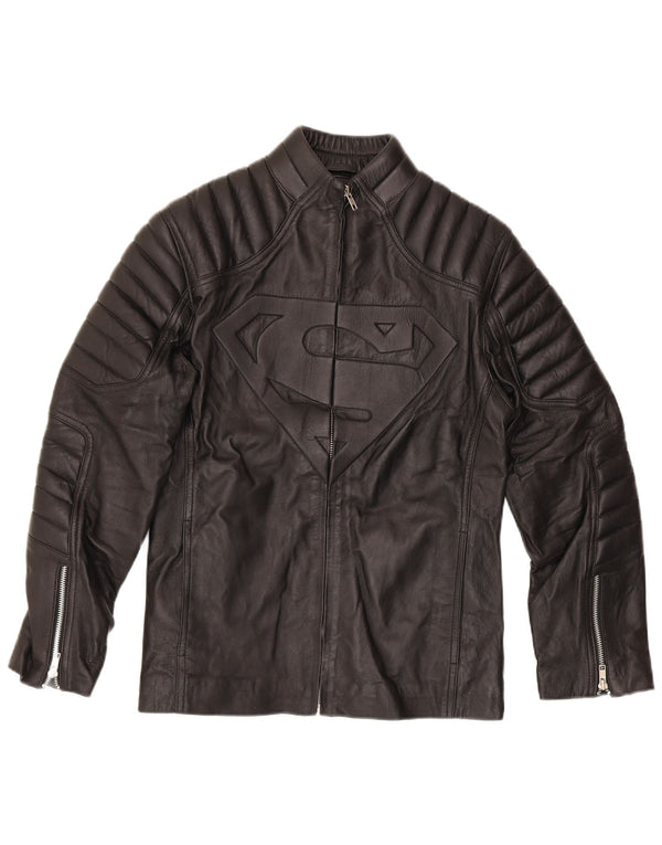 Vintage hombres Superman gráfico Moto Racer chaqueta Reino Unido 40 motociclista negro grande