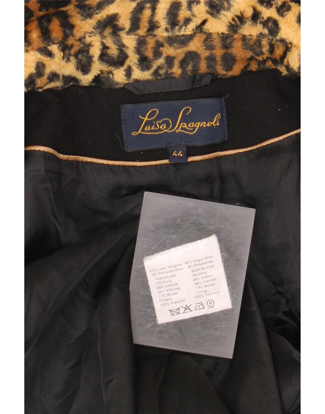 Abrigo Mujer Luisa Spagnoli IT 44 Medio Negro Estampado Animal Lana Virgen