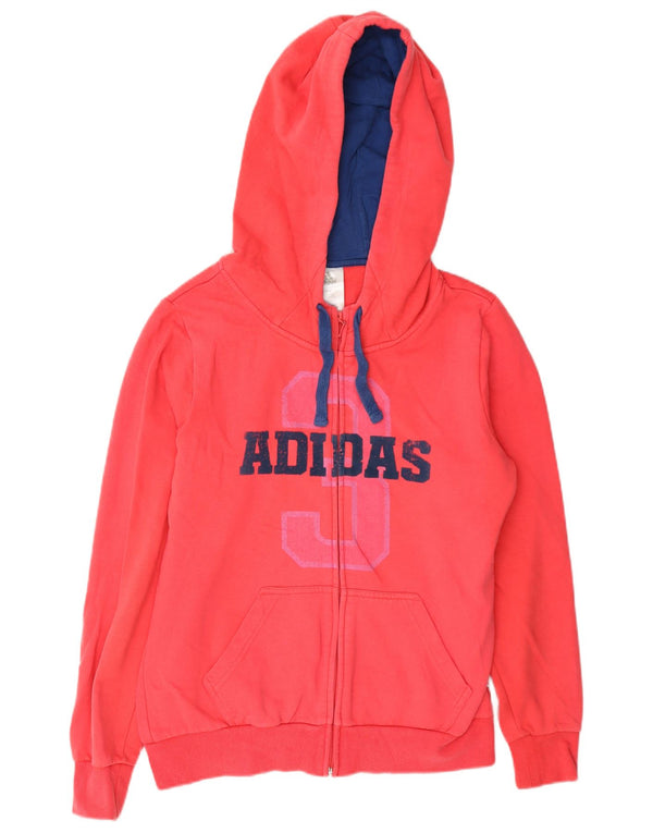 Adidas Sudadera con capucha y cremallera gráfica para mujer UK 14 Algodón rojo mediano