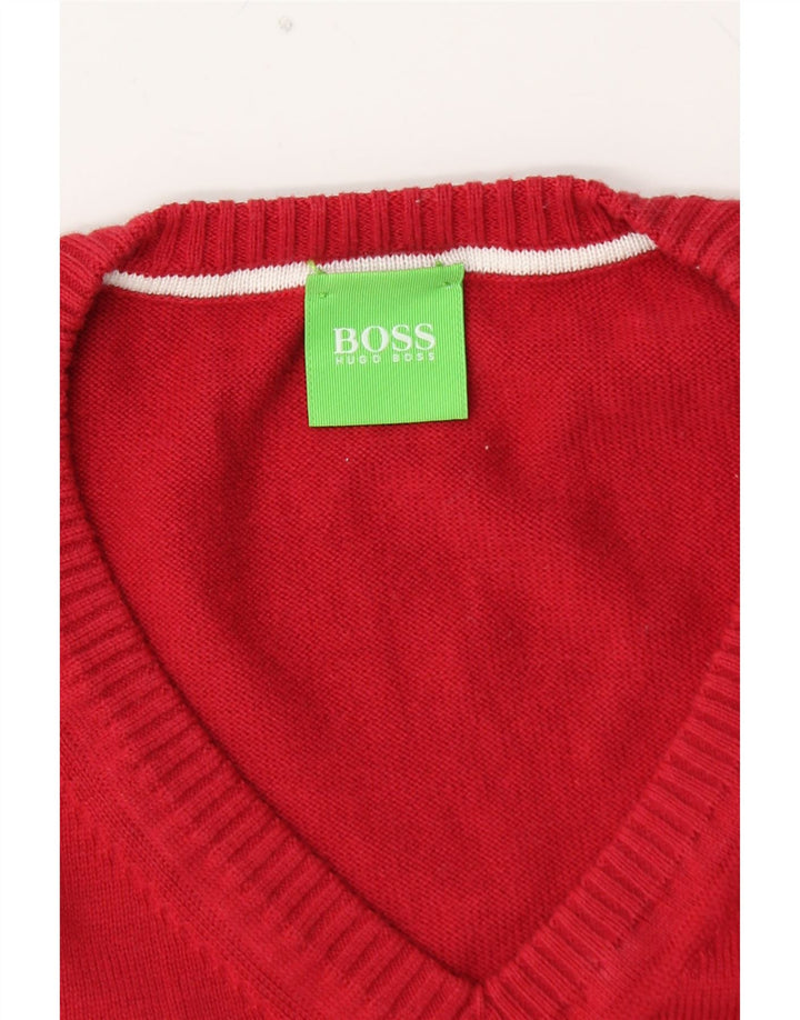 HUGO BOSS Jersey con cuello en V y gráfico para hombre en bloques de color rojo grande