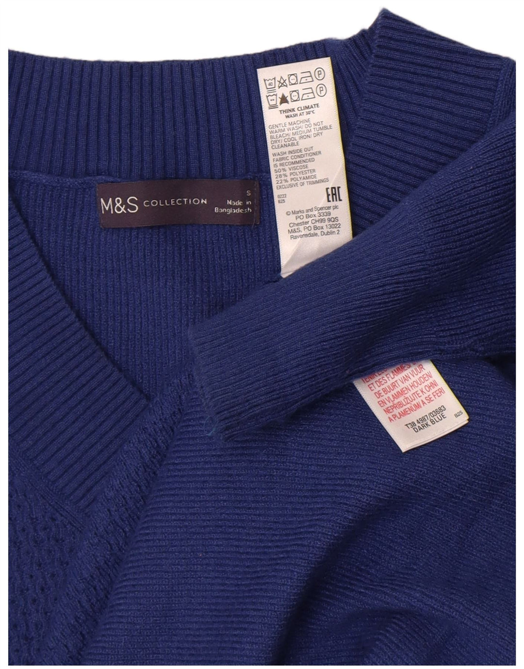 Marks & Spencer Jersey con cuello en V para mujer UK 10 Small Viscosa azul