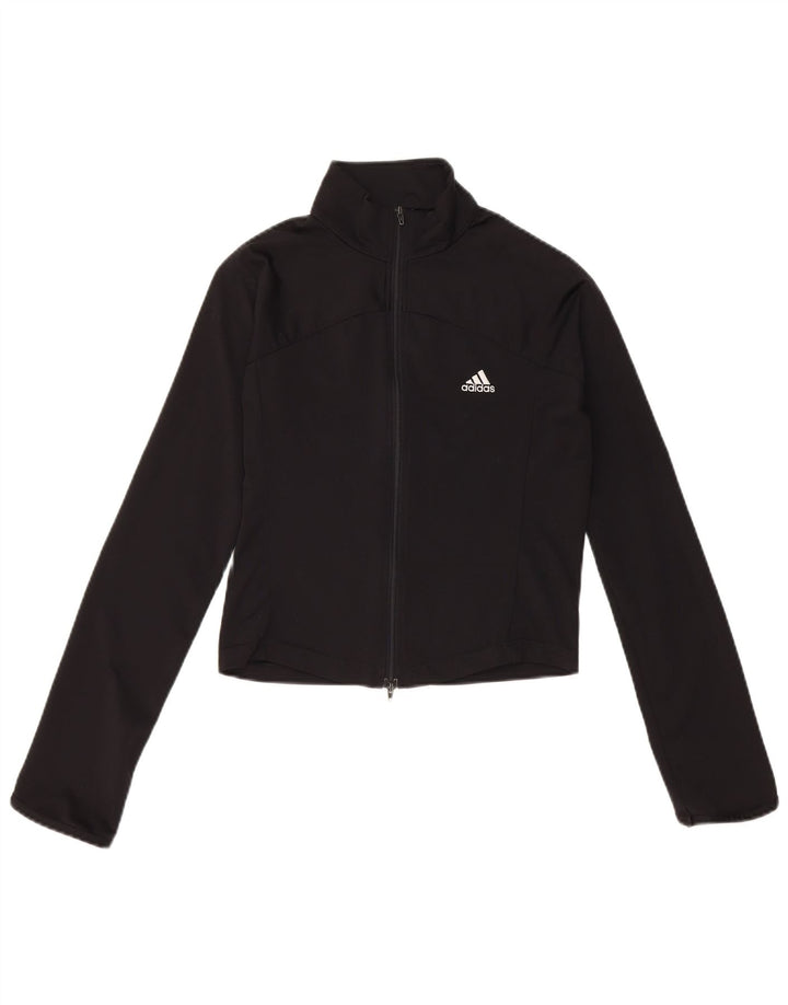 Adidas Mujer Crop Chándal Top Chaqueta Reino Unido 10 Pequeño Poliéster Negro