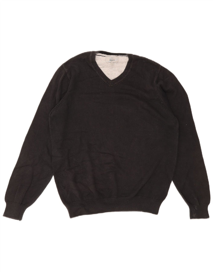 Marks & Spencer Jersey Regular Fit con Cuello en V para Hombre Pequeño Algodón Negro