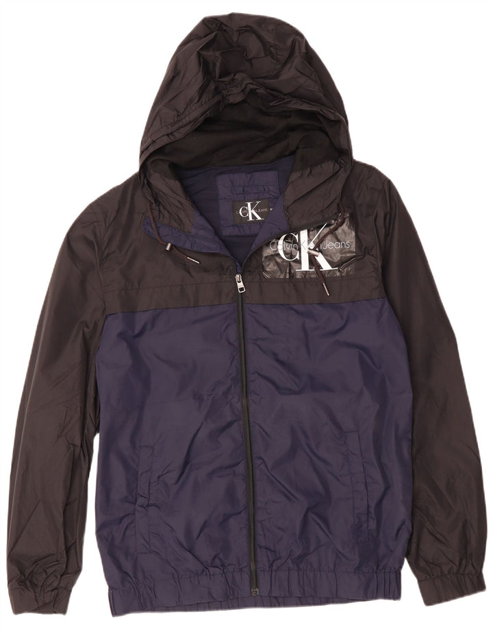 CALVIN KLEIN JEANS Chaqueta impermeable estampada para hombre UK 38 Azul medio Colorblock