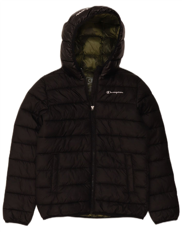 Champion Chaqueta acolchada con capucha para niños 11-12 años Grande Poliéster negro