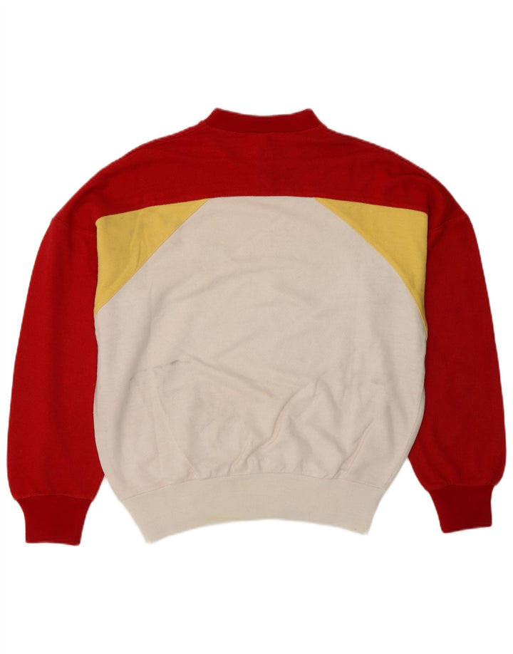 Vintage mujer botón cuello sudadera jumper IT 44 Medium White Colourblock