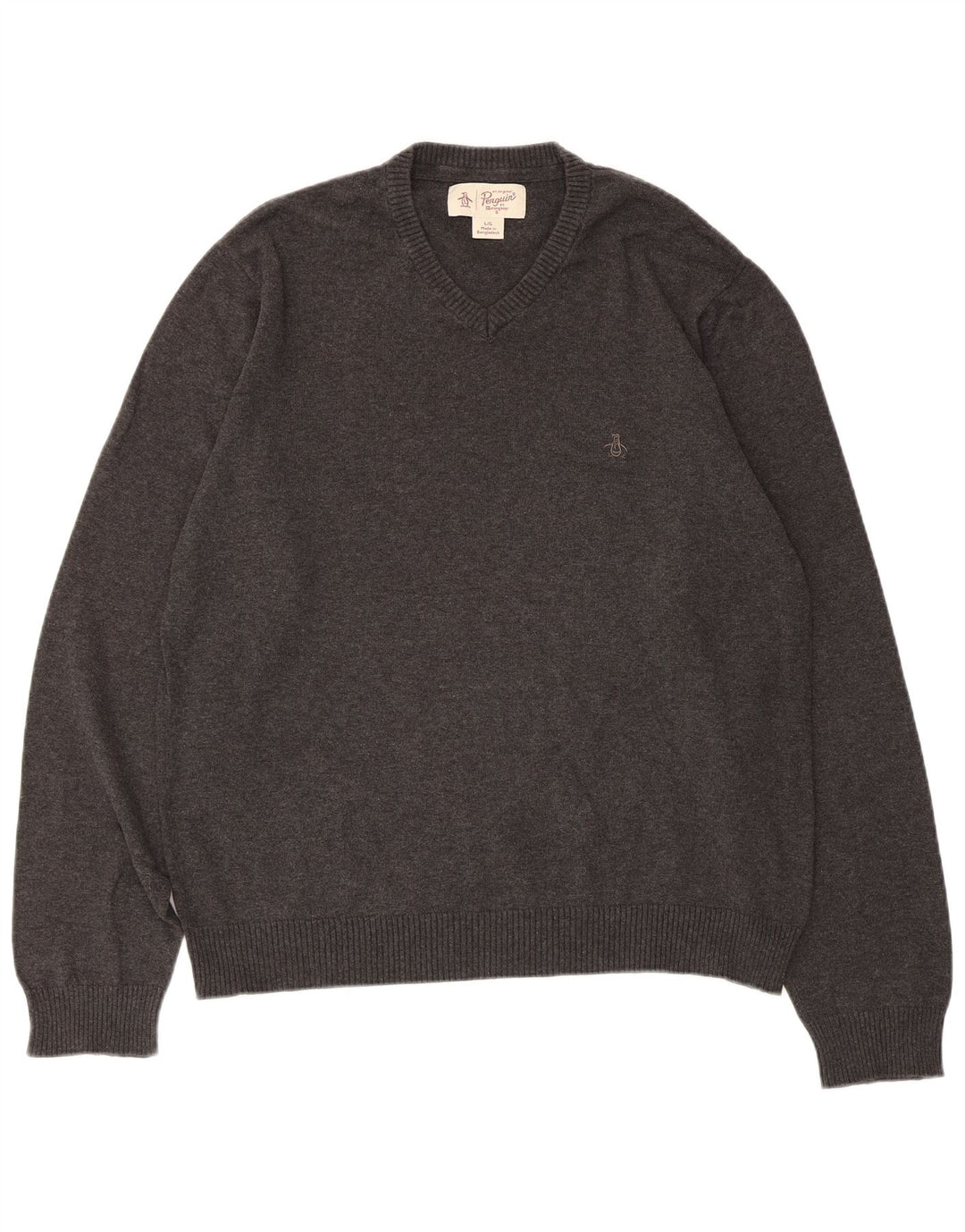 Penguin - Jersey con cuello en V para hombre, talla grande, algodón gris