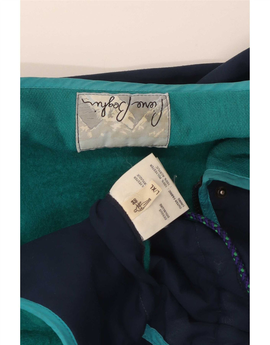 Vintage hombres chaqueta cortavientos Reino Unido 42 XL azul marino colorblock poliéster